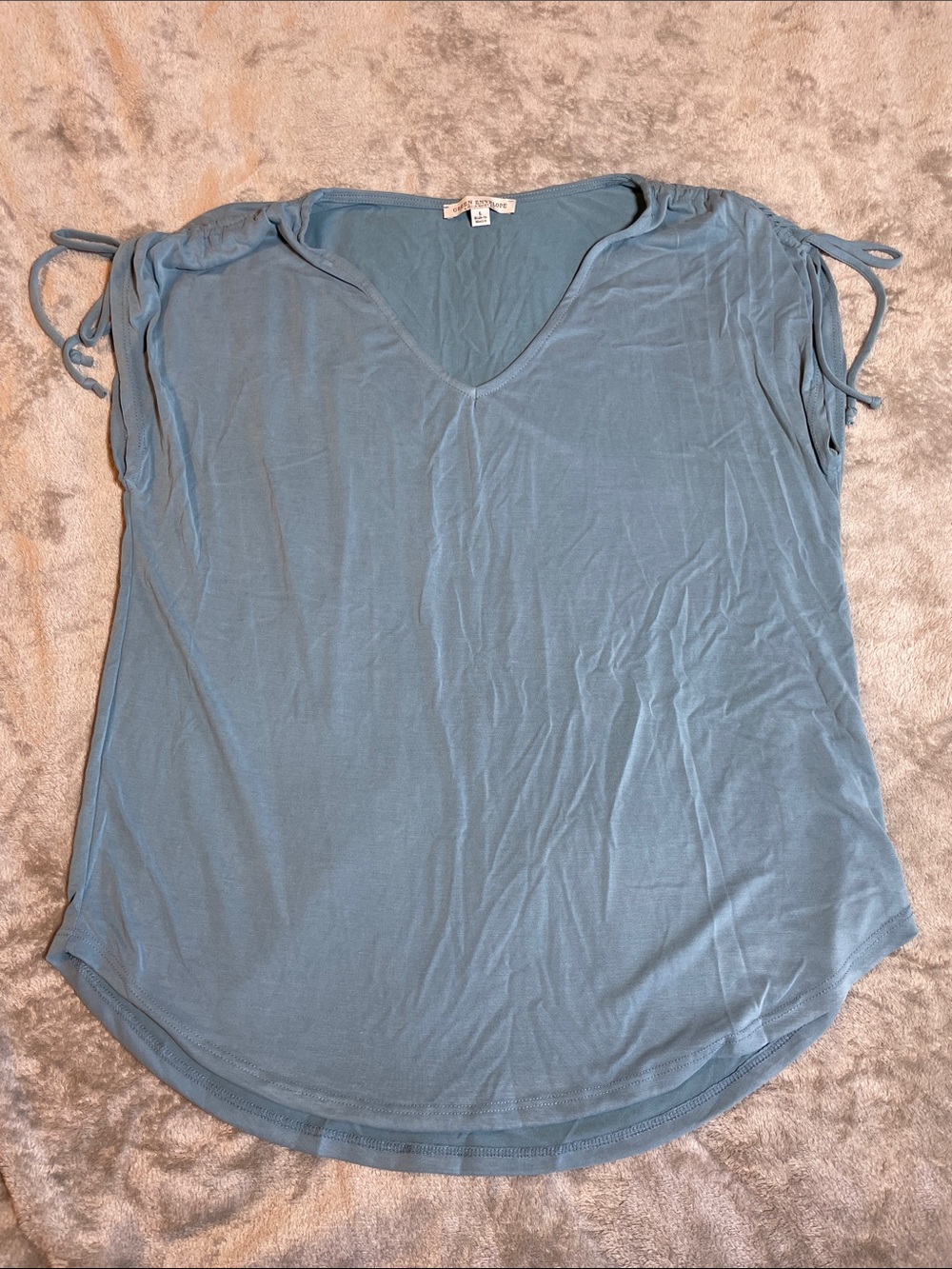 Green Envelope Blue Ruched Sleeve Top
